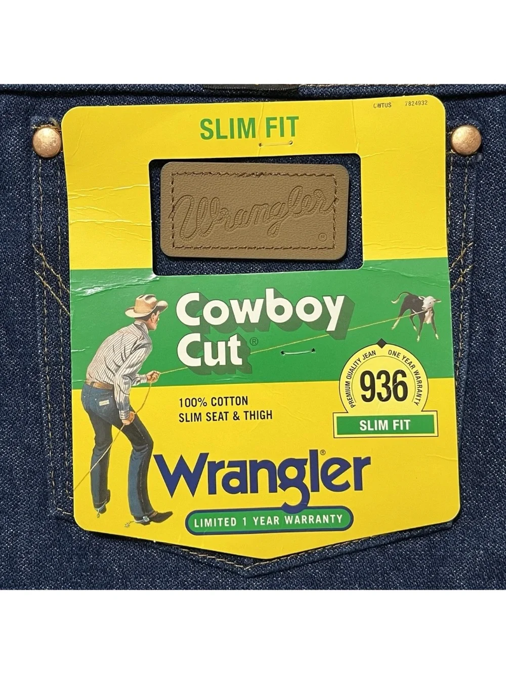 Wrangler Cowboy Cut Slim Fit Straight Leg Denim 936 Blue Jeans Rodeo Mens 33X32